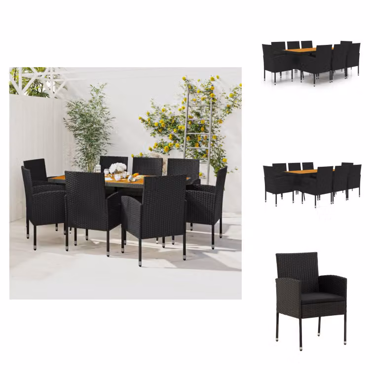 vidaXL Set da pranzo da giardino 9 pezzi in polirattan nero - Set di mobili da giardino