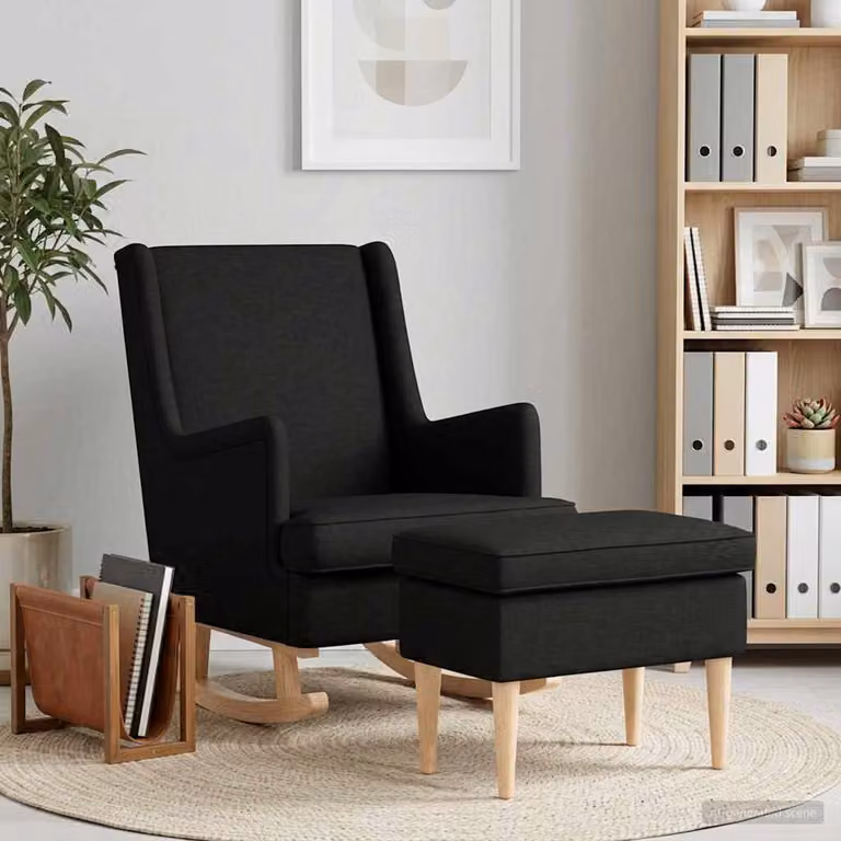 Set di 2 poltrone con ottomano vidaXL in tessuto nero per soggiorno e camera da letto