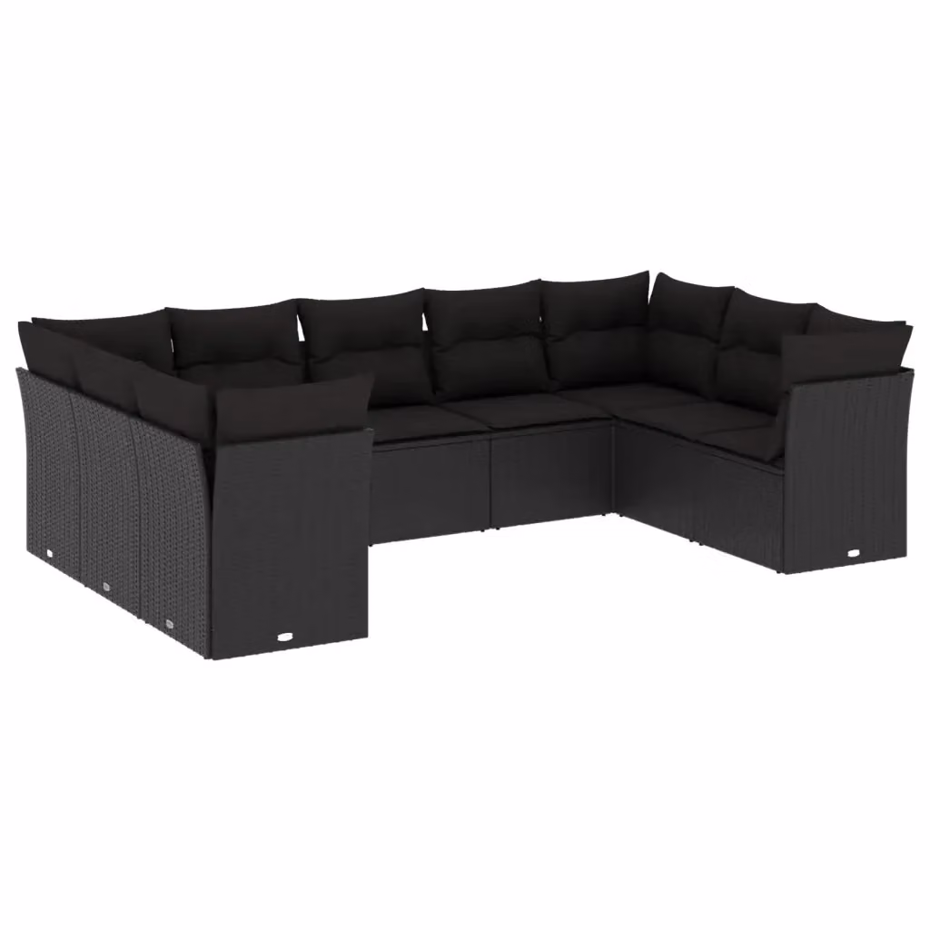 vidaXL Set Divani da Giardino a Forma di U in Polyrattan e Metallo Nero con Cuscini Imbottiti e Rivestimenti Rimovibili – 2