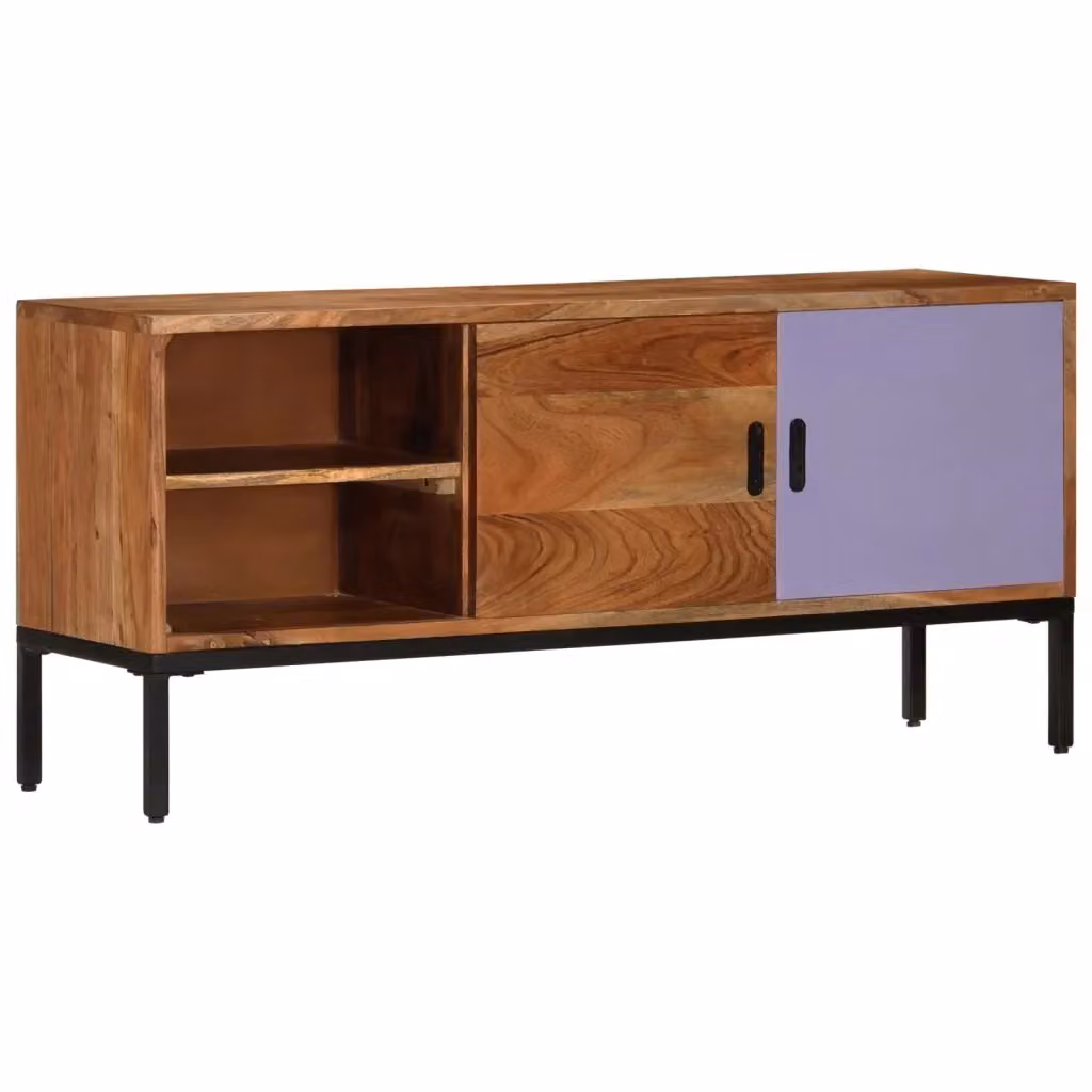 Mobile TV in legno di acacia vintage marrone ambra e grigio L: 110 cm, P: 30 cm, H: 50 cm – 2