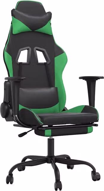 Sedia da Gaming DESIGN IN Nero e Verde in Similpelle con Poggiapiedi e Schienale con Appoggio Testa