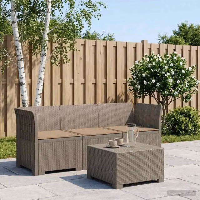 Divano da giardino 3 posti con cuscini in look rattan PP 3443832