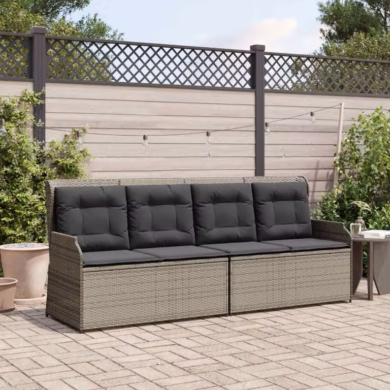 Panchina da giardino moderna vidaXL in rattan e metallo con braccioli, Grigio