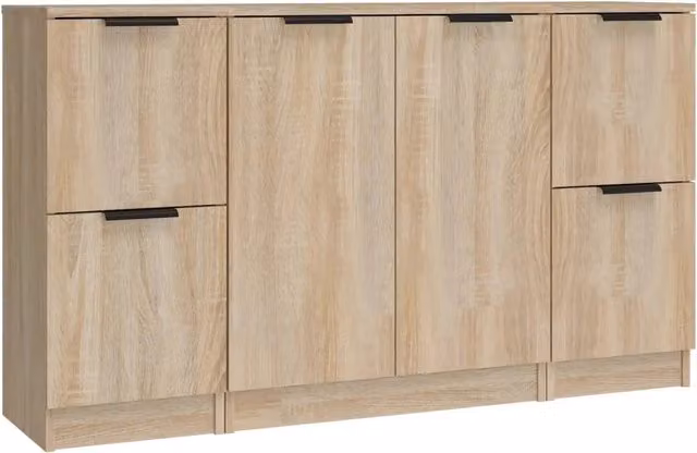Set di 3 Credenze e Madie da Pranzo in Legno Multistrato Rovere Sonoma, Design Minimalista, Colore Beige e Marrone