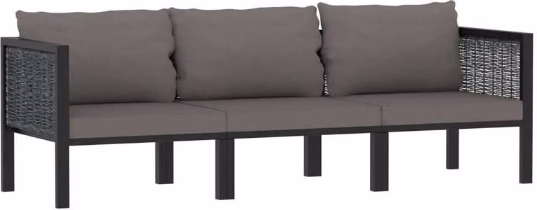 The Living Store Divano a 3 posti con cuscino in poly rattan antracite
