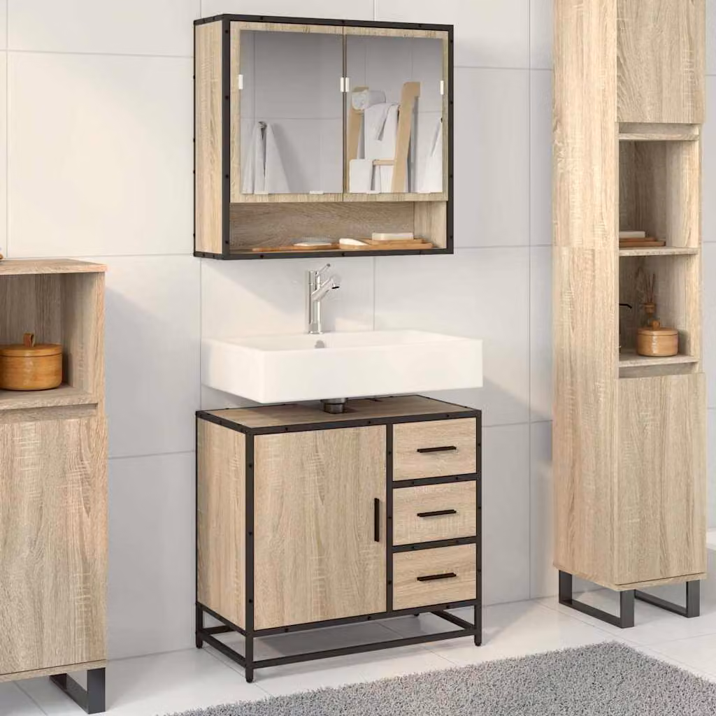 Mobile Lavabo da Bagno vidaXL in Rovere Sonoma, Stile Industrial, L: 65 cm, P: 33 cm, H: 60 cm