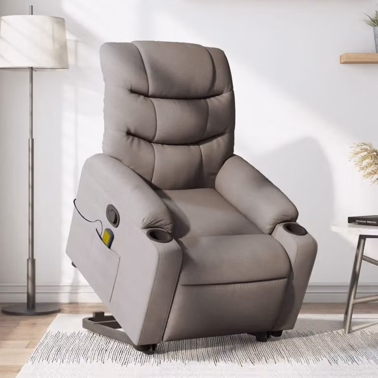 vidaXL Poltrona Alzapersona Massaggiante Reclinabile con Assistenza Elettrica in Tessuto Beige e Grigio