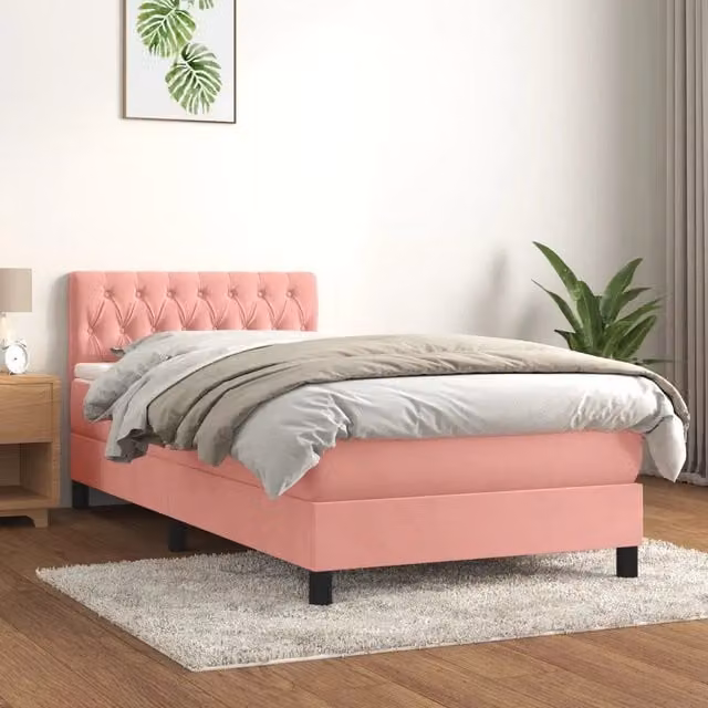 Giroletto a Molle con Materasso Rosa 100x200 cm in Velluto 3141472