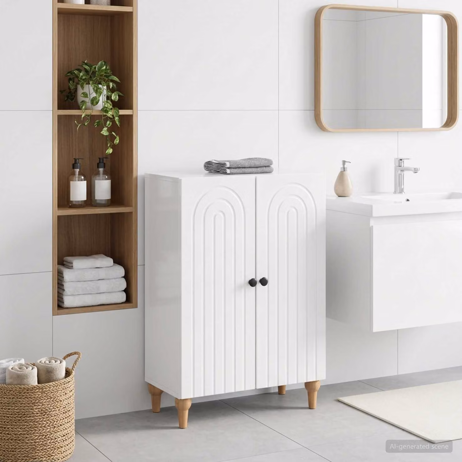 Mobiletto da bagno moderno vidaXL ALKMAAR bianco lucido L: 59,5 cm, P: 31 cm, H: 80 cm