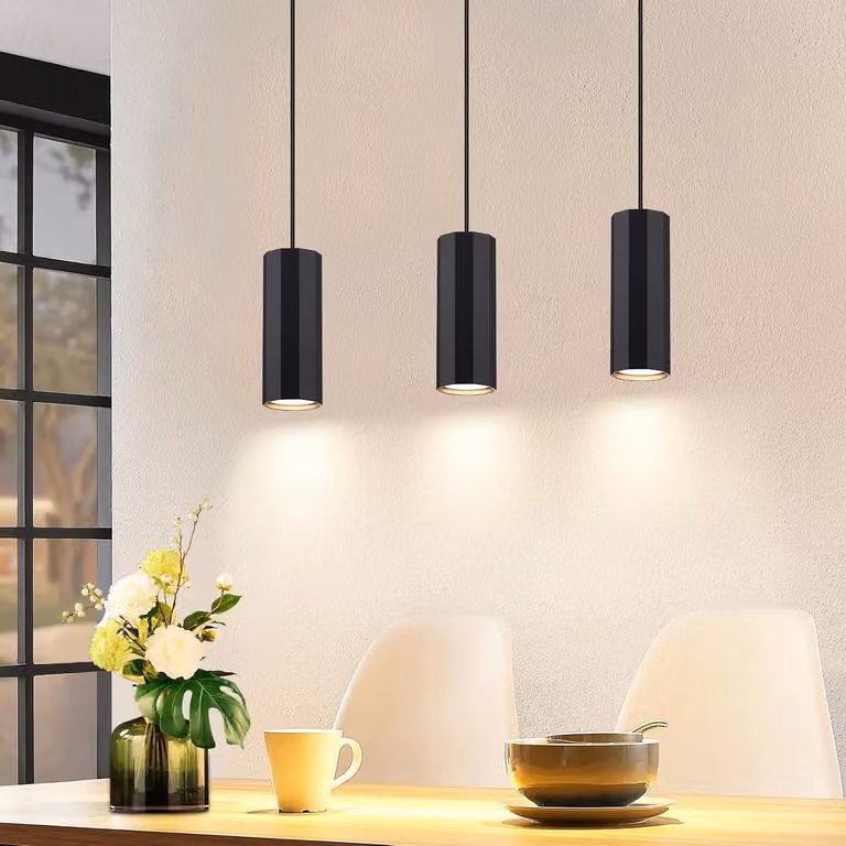 Lampada a sospensione a 3 luci, colore nero, attacco GU10