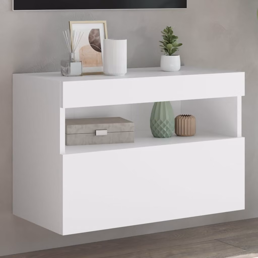 Mobile TV a parete vidaXL con luci LED integrate, bianco, L: 60 cm, P: 30 cm, H: 40 cm