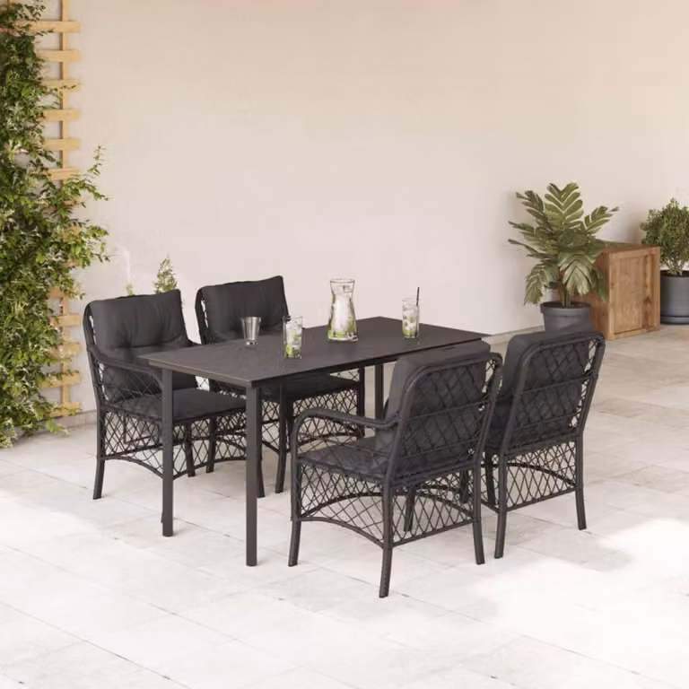 vidaXL Set da Pranzo da Giardino 5 pz in Polyrattan Nero con Piano in Vetro