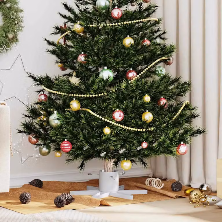 vidaXL Supporto per Albero di Natale in Metallo Bianco, L/P/H: 50 x 50 x 15,5 cm