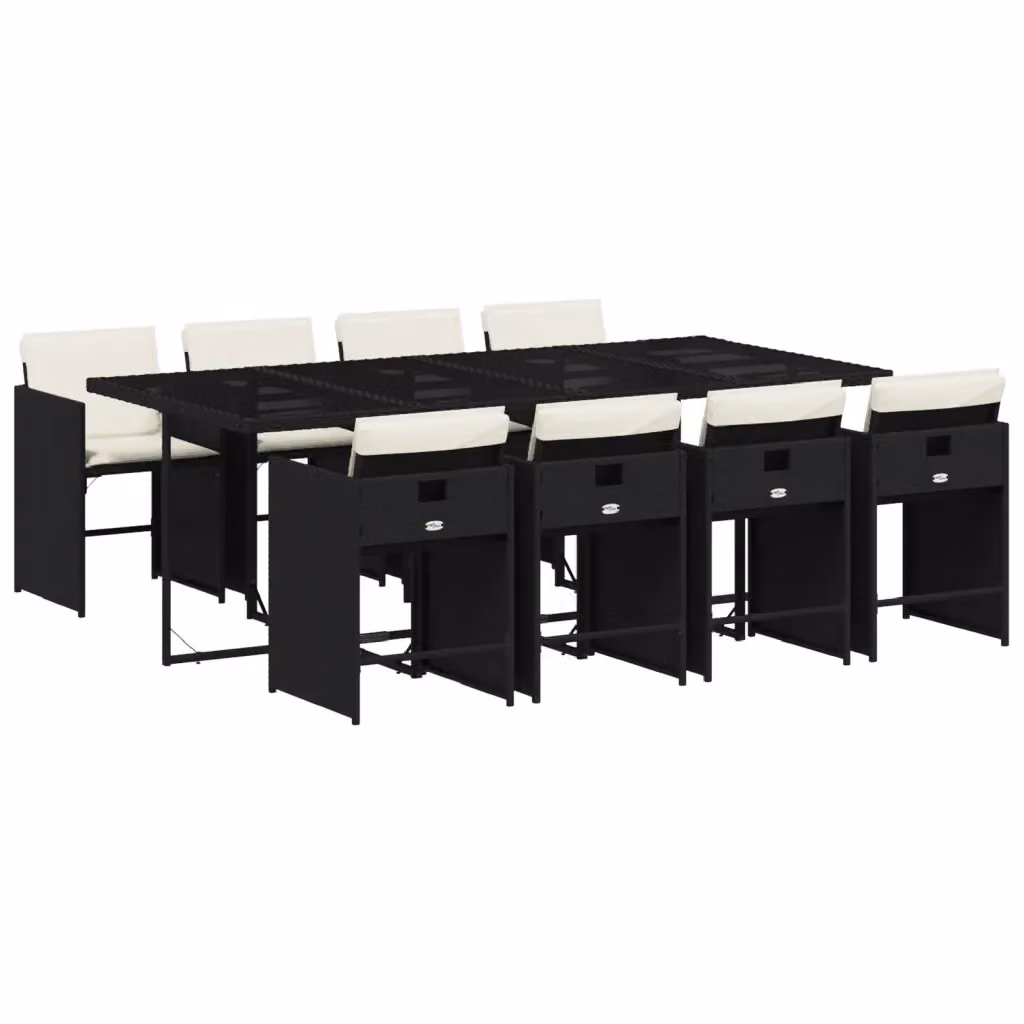 vidaXL Set da Pranzo da Giardino 9 pz in Polyrattan Nero con Cuscini e Piano in Vetro – 2