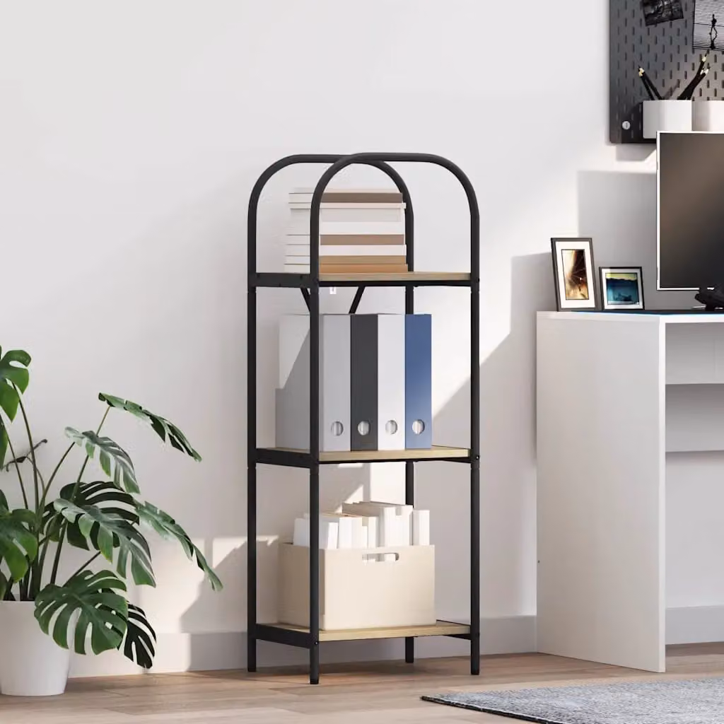 Libreria moderna vidaXL a 3 livelli in legno MDF e metallo, L 40 cm x P 30 cm x H 109 cm, colore marrone e nero