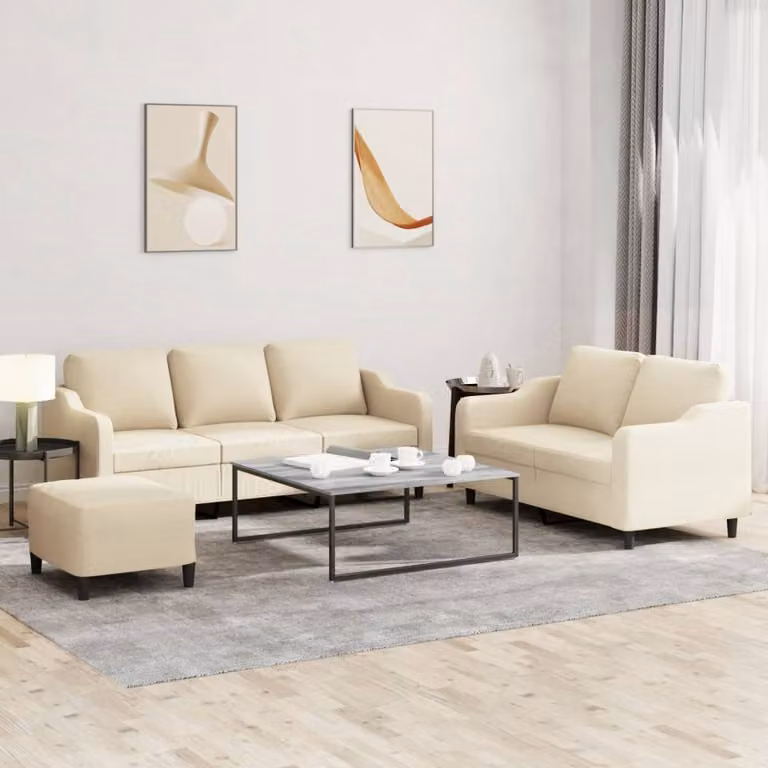 Maison Exclusive - Set divano a 3 pezzi con cuscini in tessuto color crema