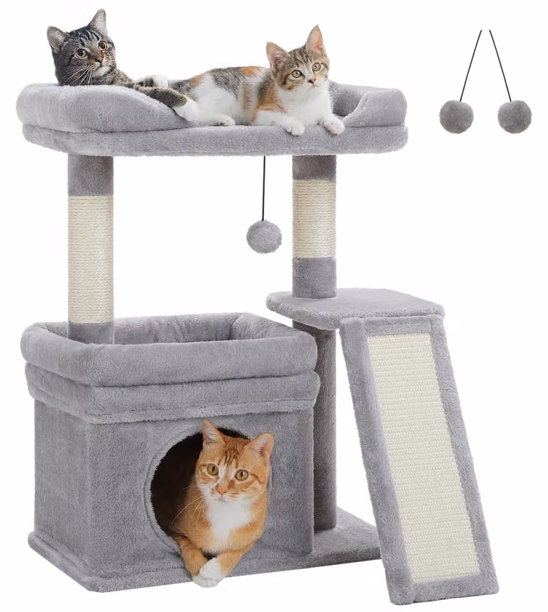 Albero per gatti con palo in sisal, rifugio privato per gatti, ampia piattaforma per riposare, di dimensioni ridotte, adatto a gatti di grossa taglia