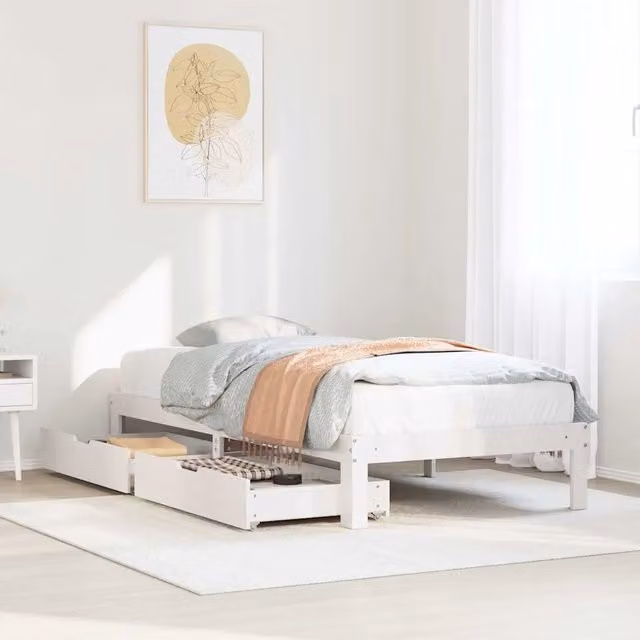 Letto singolo con cassetti vidaXL in legno massello di pino bianco L/P/H: 200 x 90 x 30 cm