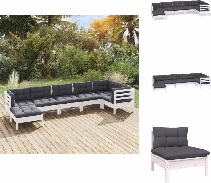 vidaXL set da salotto da giardino 7 pezzi con cuscini in legno di pino massiccio bianco - Set di mobili da giardino
