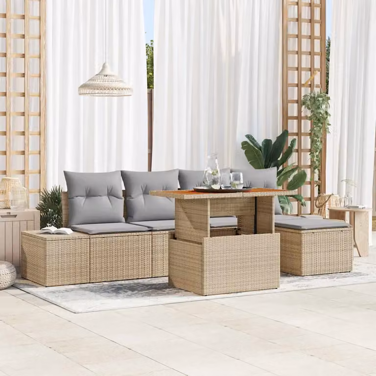 Set da pranzo da giardino moderno vidaXL in legno di acacia con 6 sedute beige e grigio