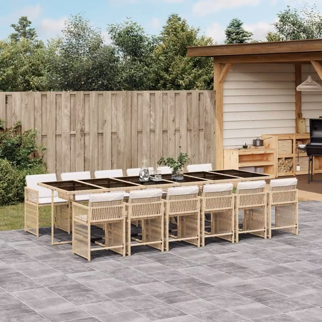 Maison Exclusive - Set da Pranzo da Giardino 13 pz con Cuscini Beige in Polyrattan