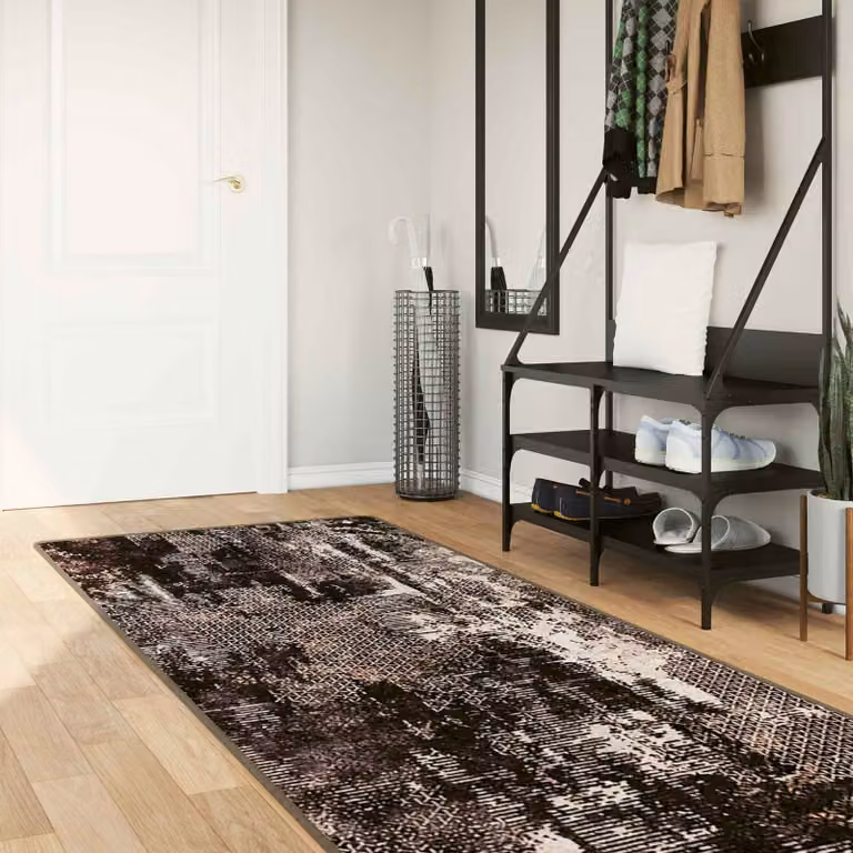 Tappeto Runner vidaXL MARSA Nero, Design Moderno Astratto, Lavabile e Antiscivolo, L 80 cm x P 350 cm, in Poliestere e PVC