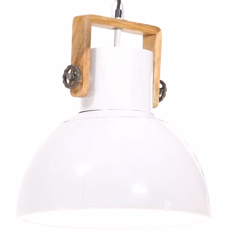 The Living Store Lampada a sospensione in stile industriale 25 W Bianco Rotondo 40 cm E27