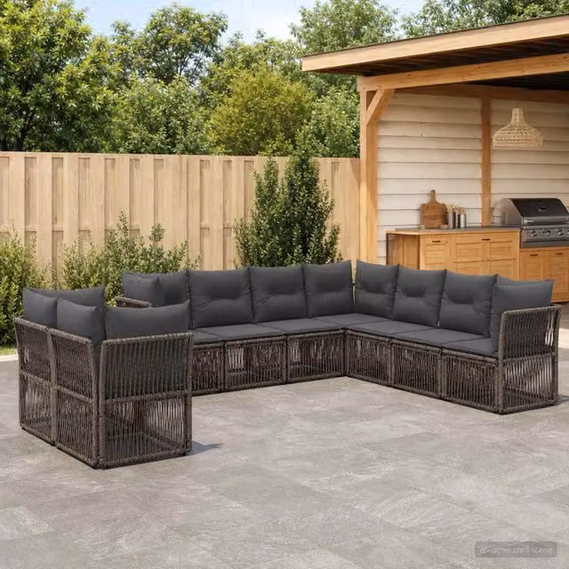 Set Divano da Giardino 9 pz Grigio polyrattan 3434264