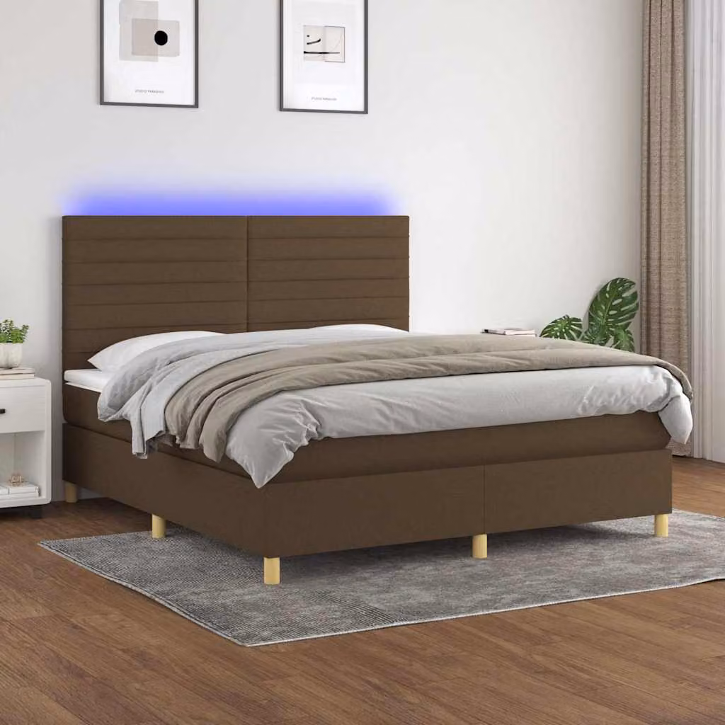 Letto Ibrido con Materasso e Illuminazione LED vidaXL in Tessuto Marrone Scuro e Bianco L/P: 180 x 200 cm