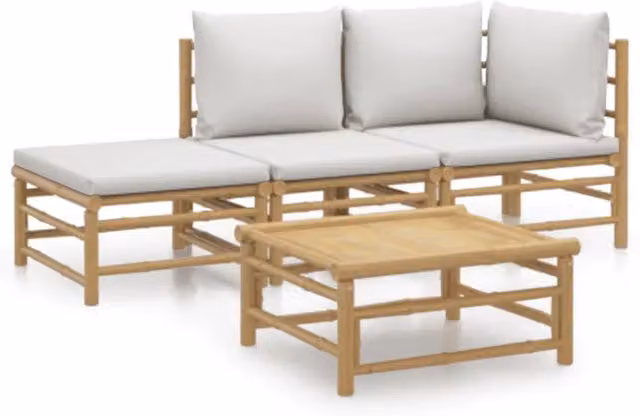 Set Salotto da Giardino 4pz | Set di Mobili da Esterno con Cuscini Grigio Chiaro Bamb¨´