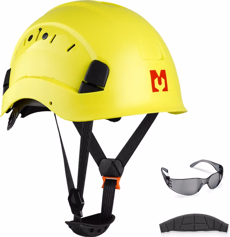 Set di caschi di sicurezza Mustbau - casco di sicurezza con occhiali di sicurezza, cinturino regolabile da 53 a 63 cm