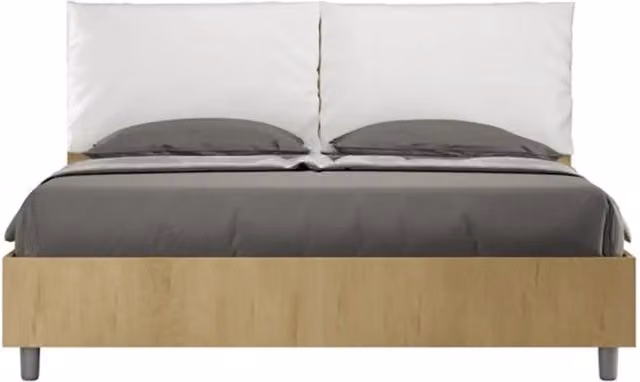 Letto matrimoniale con rete 160x200 Quercia cuscini similpelle bianco Egos Antea