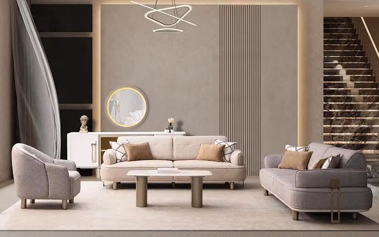 Modernes Sofa Set Beige mit Sessel und Couchtisch für stilvolle Räume