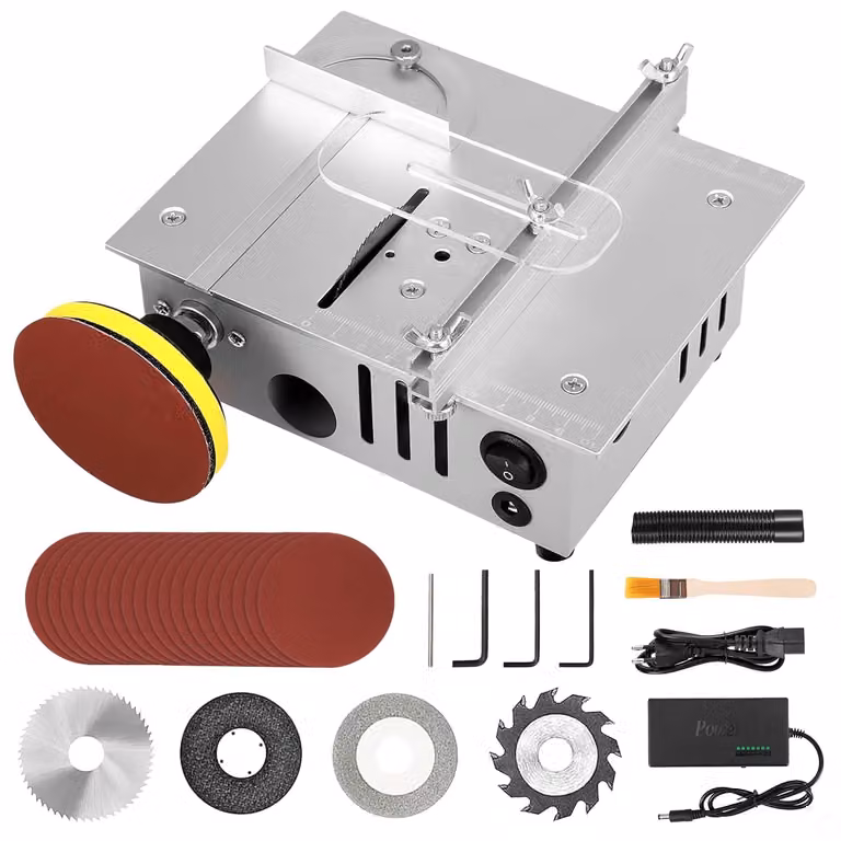 Mini sega circolare da banco, 96 W - 7 velocità - 4 lame - alluminio - sega da banco di precisione
