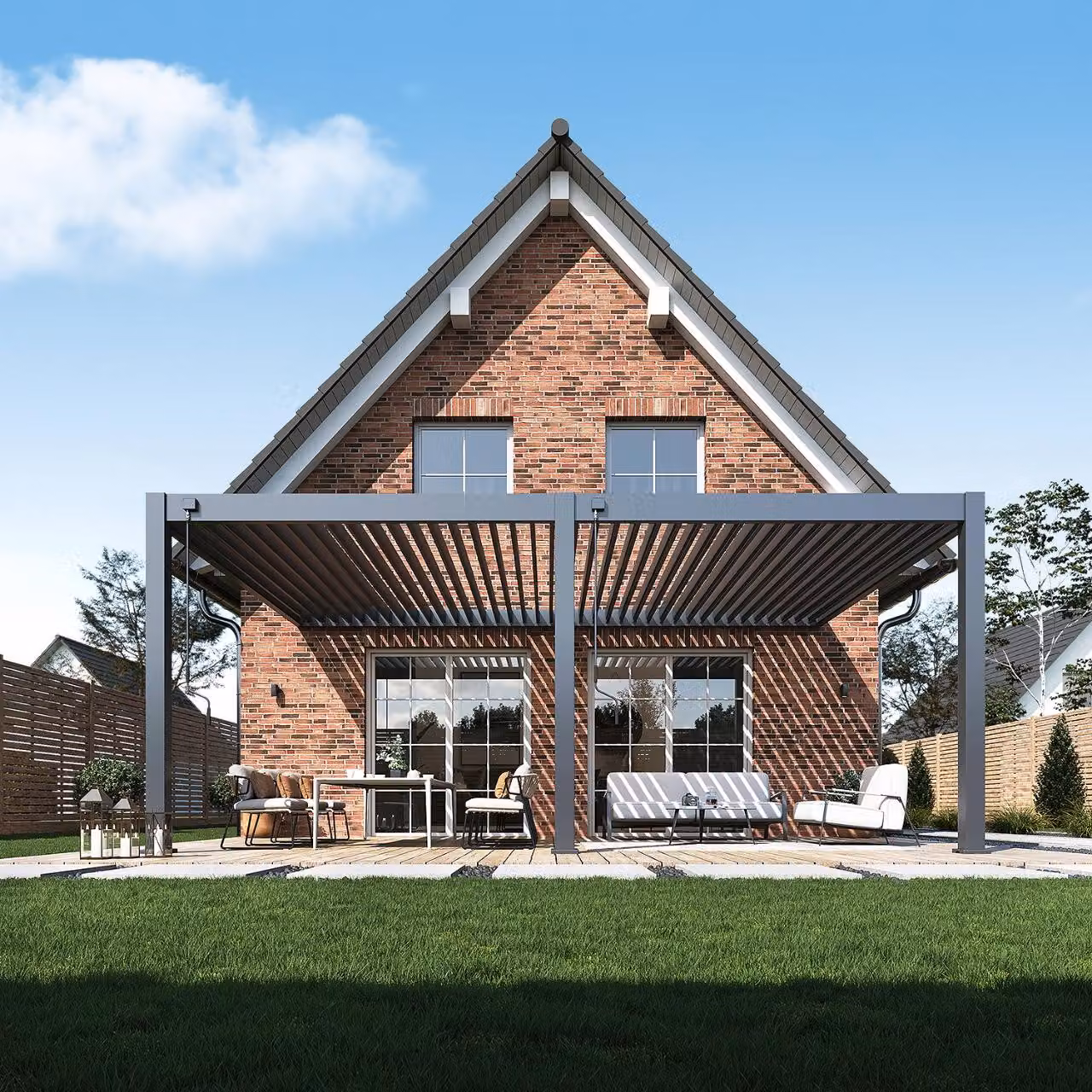 Pergola da parete Weide Deluxe Plus interamente in alluminio 4x6 m con tetto a lamelle antracite
