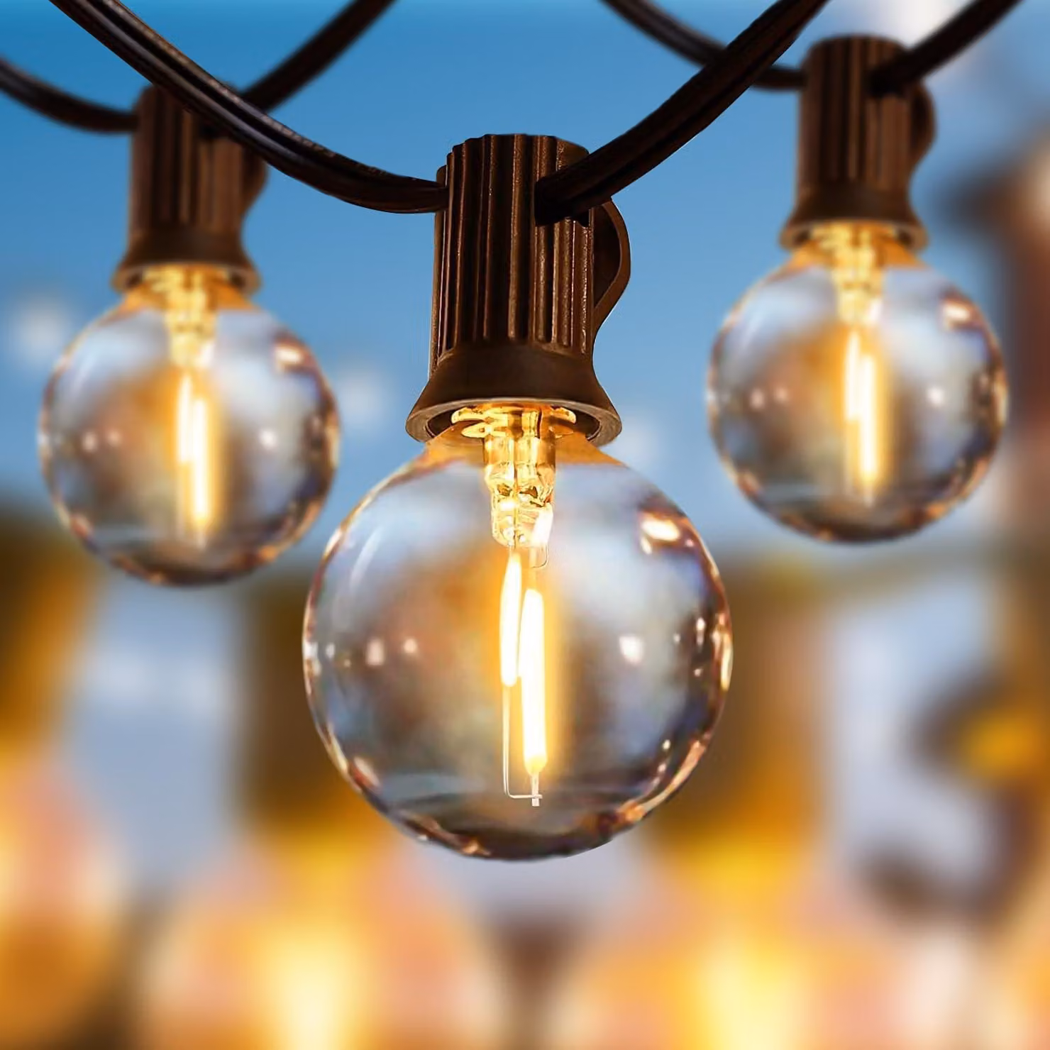 Catena luminosa a LED, 30 metri, 50 lampadine, luce bianco caldo, grado di protezione IP45, per uso esterno