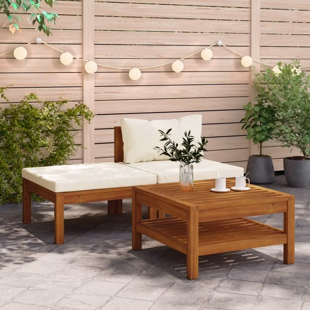 Maison Exclusive - Set da giardino a 3 pezzi con cuscini bianco crema e struttura in legno di acacia