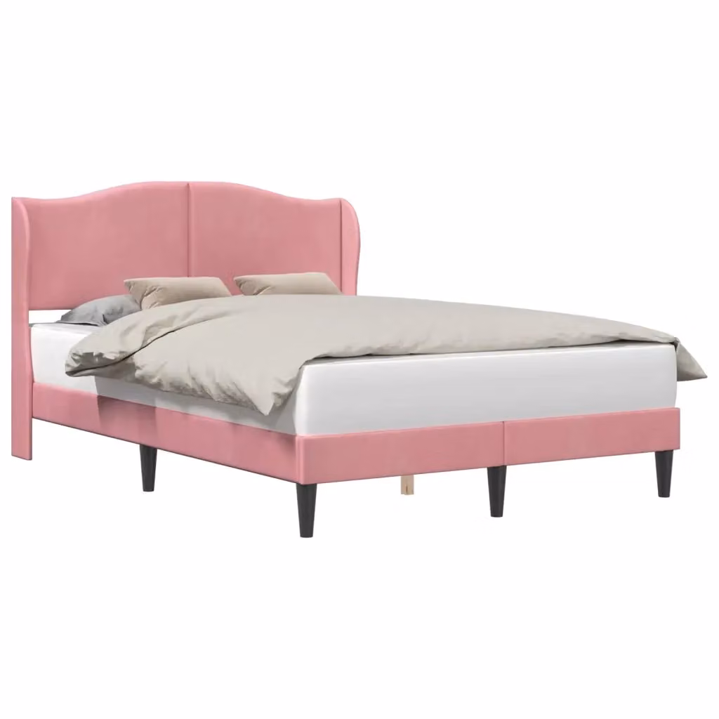Struttura del letto con testiera e giroletto in velluto rosa DESIGN IN L/P: 140 x 190 cm – 2