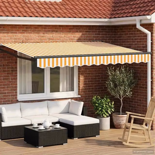 Tenda motorizzata solare a strisce gialle e bianche 3,5x2,5 m 3420122