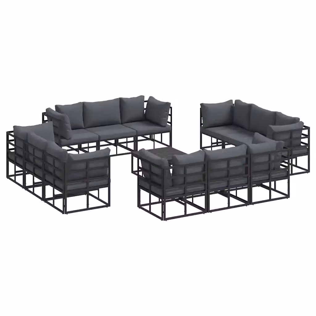 vidaXL Set Divano da Giardino a L in Metallo Antracite con 13 Pezzi e Cuscini Imbottiti – 2