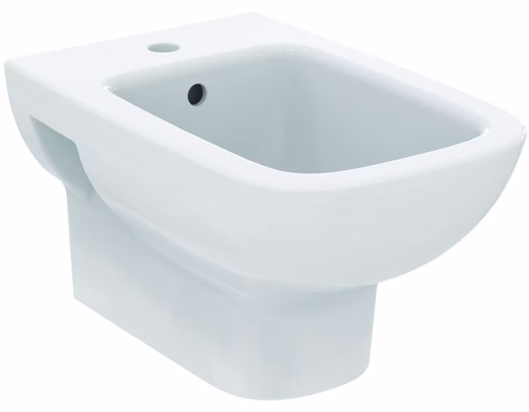 Bidet sospeso a una sola foratura, bianco, dimensioni 54x35,5x30 cm, da fissare a parete