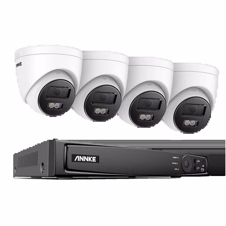 Sistema di telecamere di sicurezza intelligenti 4K, con riconoscimento di persone e veicoli, design impermeabile, 8 canali, confezione con 4 telecamere