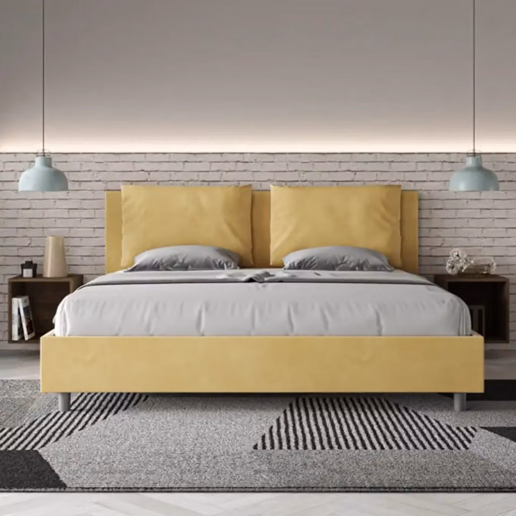 Letto contenitore imbottito Ityhome in microfibra colore giallo L/P/H: 195 x 202 x 110 cm – 2