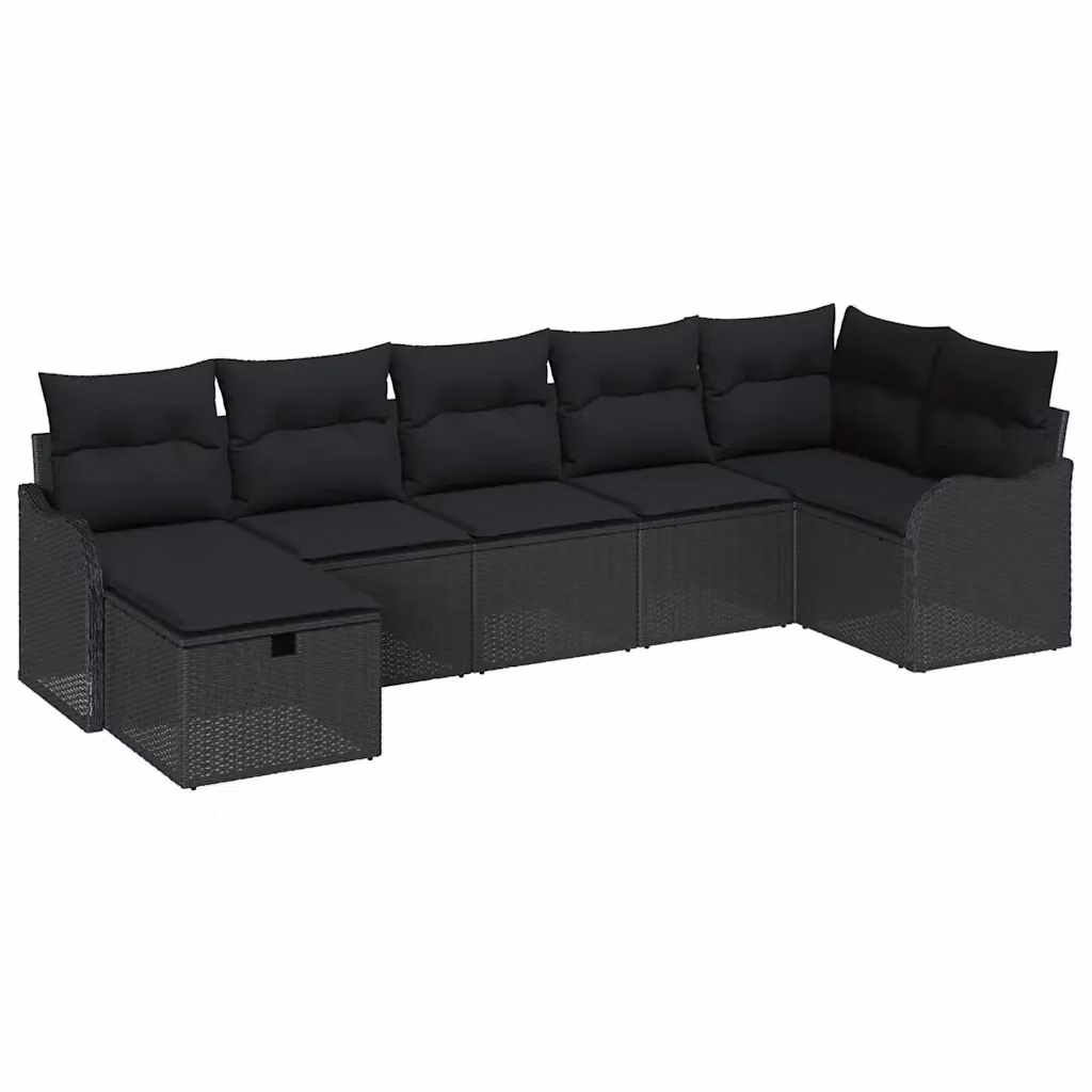 Set Divano da Giardino vidaXL in Poly Rattan con Cuscini, 7 Pezzi, L-Shape – 2