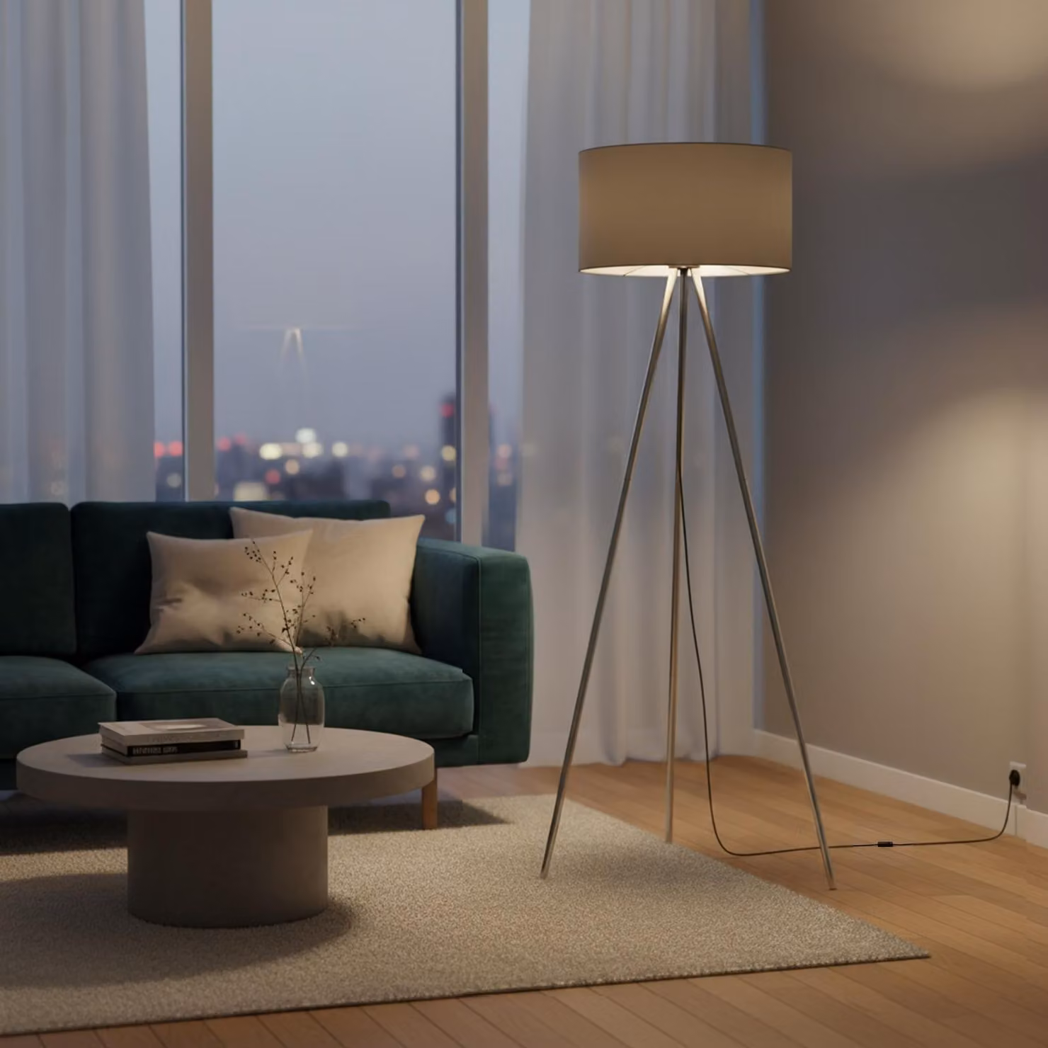 Lampada da terra Braytron a 3 gambe, 155 cm, E27, moderna, con paralume, per soggiorno, lampada da terra, illuminazione dal basso verso l'alto, grigia