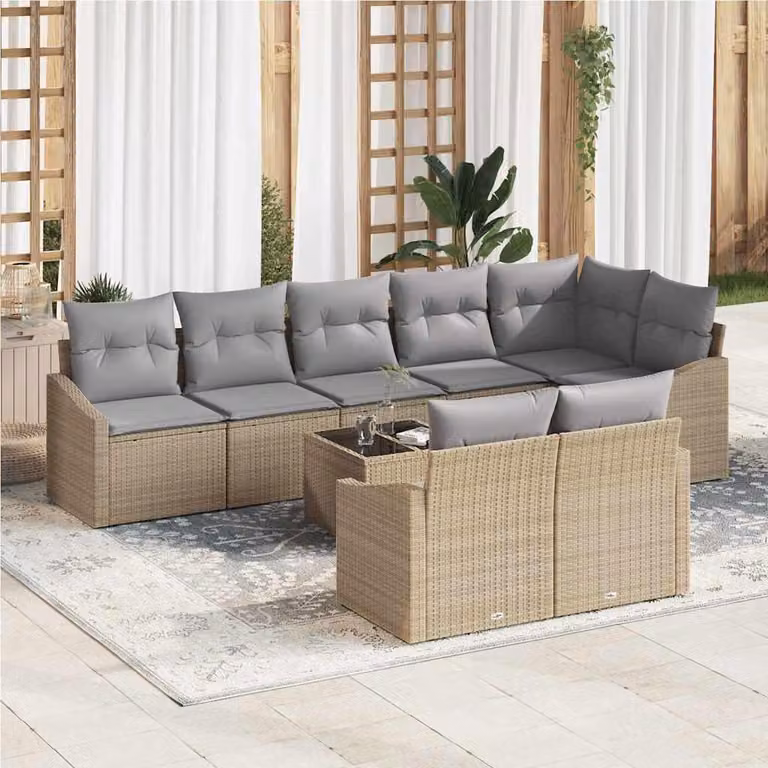 Maison Exclusive - Set di divani da salotto, 9 pezzi, color beige [Materiale sintetico]: rattan sintetico
