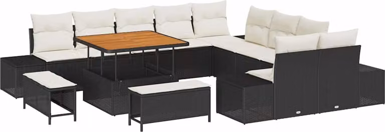 Set Divano da Giardino con cuscino 13 pcs Nero polyrattan