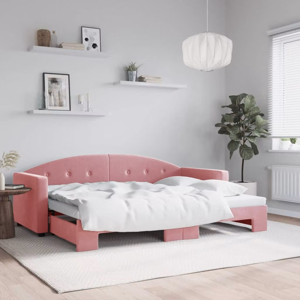 vidaXL Divano Letto con Letto Estraibile in Velluto Rosa