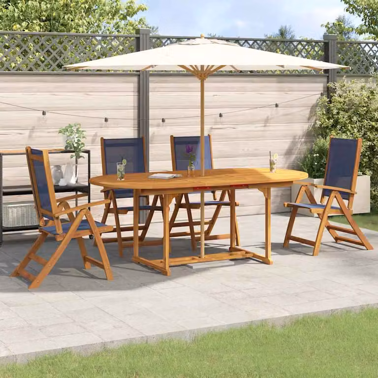 Set Pranzo da Giardino vidaXL in Legno di Acacia e Textilene, 5 Pezzi, Marrone e Blu