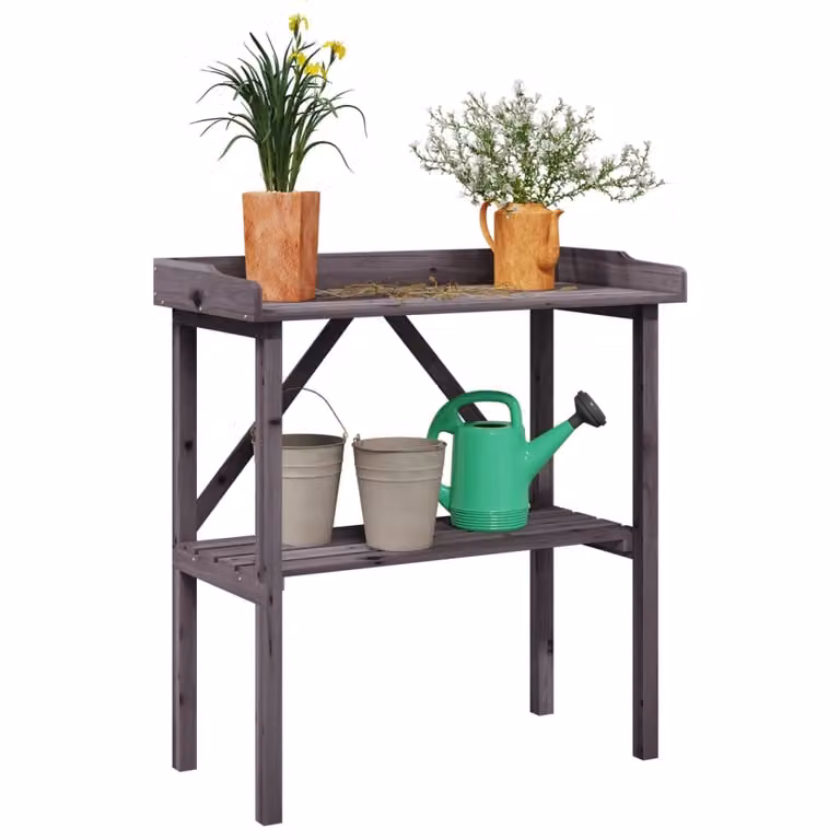 vidaXL Tavolo per piante in legno di abete massello, Grigio, L 78 cm x P 38 cm x H 82,5 cm
